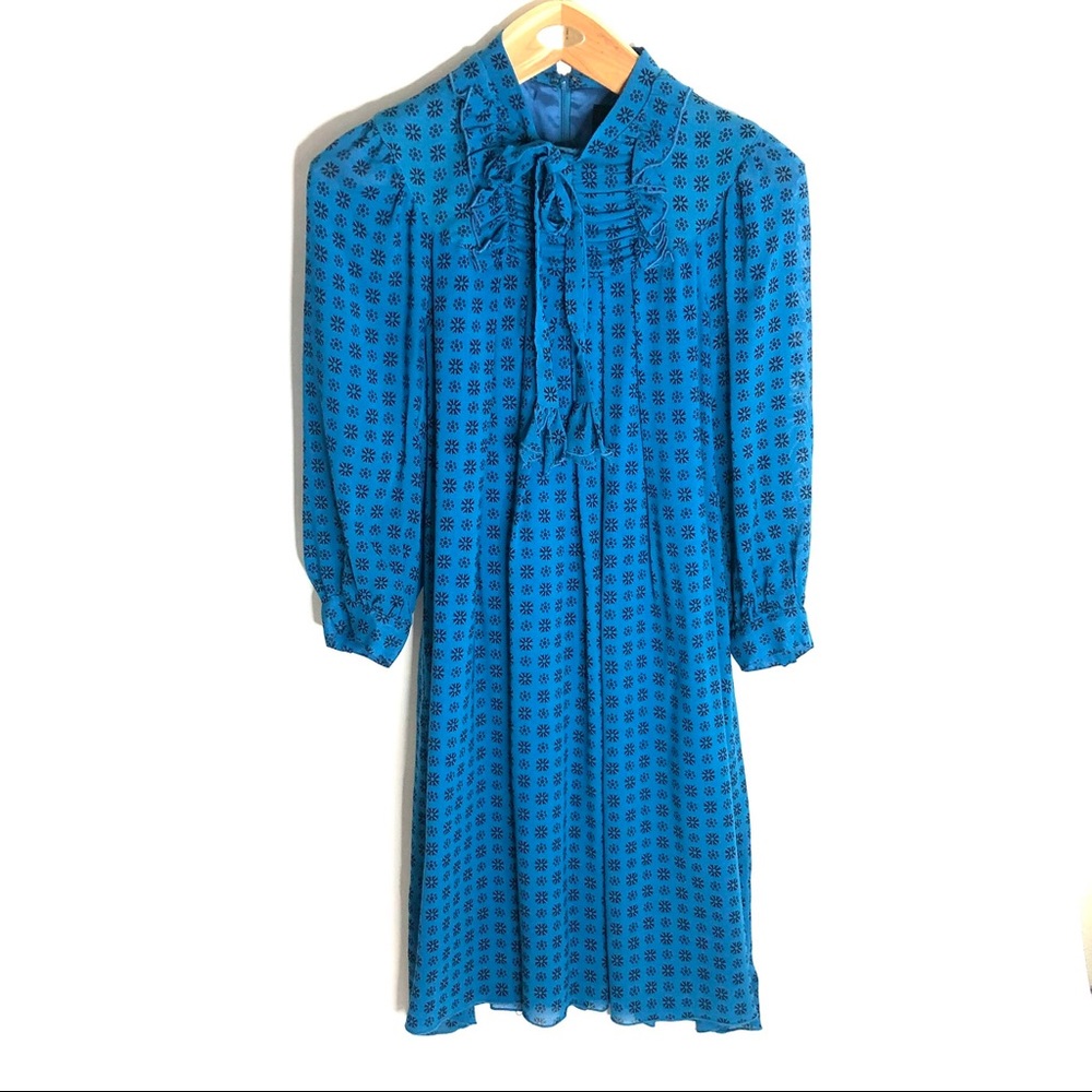 Anna Sui size 8 blue peasant silk ruffle dress